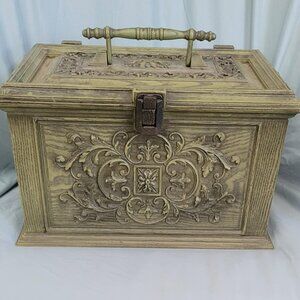 Vintage Max Klein Inc. SC-1280 Plastic Wood Look Sewing Box Avocado 1960's